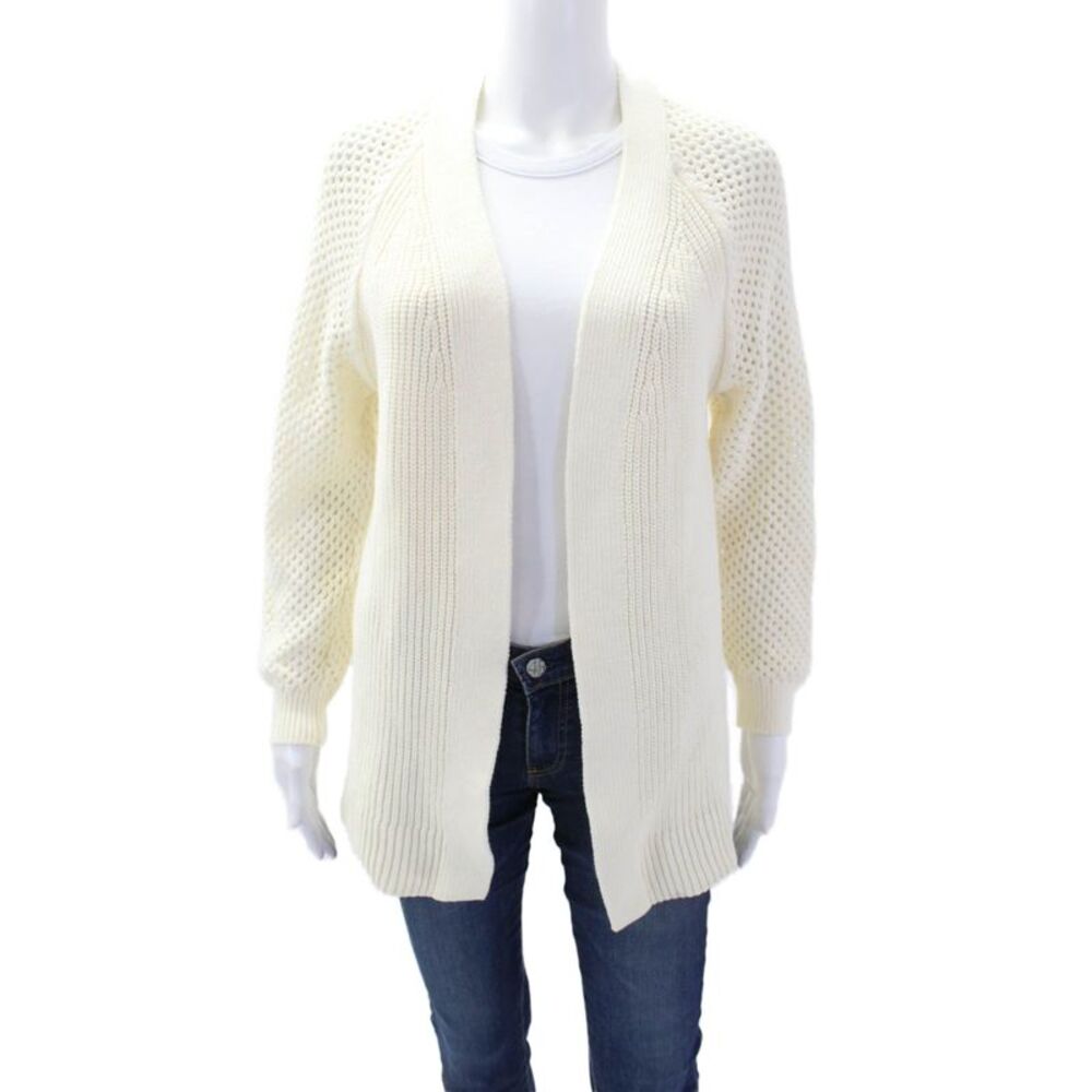 Central Park West Womens Open Knit Long Sleeves Cardigan Sweater White Size Smal